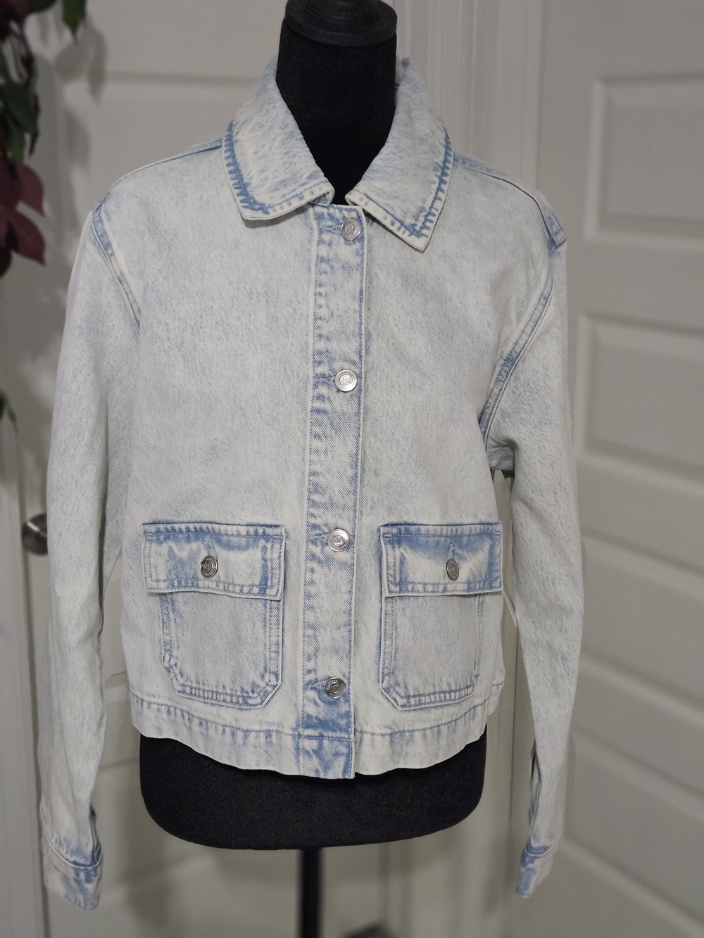 Michael Kors Pale Acid-Wash Light Blue Denim Jacket
